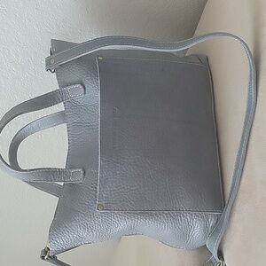 Portland Leather Blue Grey Pebbled Leather Tote Bag